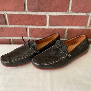 Santoni Black Perforated Leather Driving Men’s Shoes Size 10.5 Made in Italy